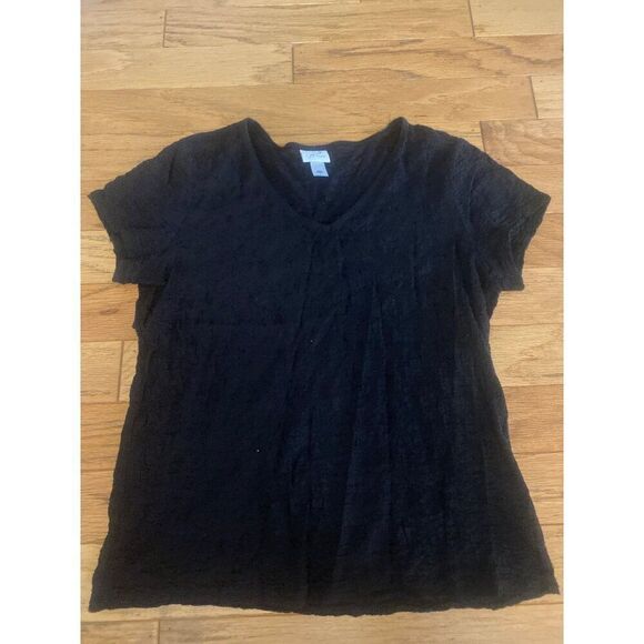 Jaclyn Smith Collection women's Black Textured V-Neck Short Sleeve Top Large - Picture 1 of 8